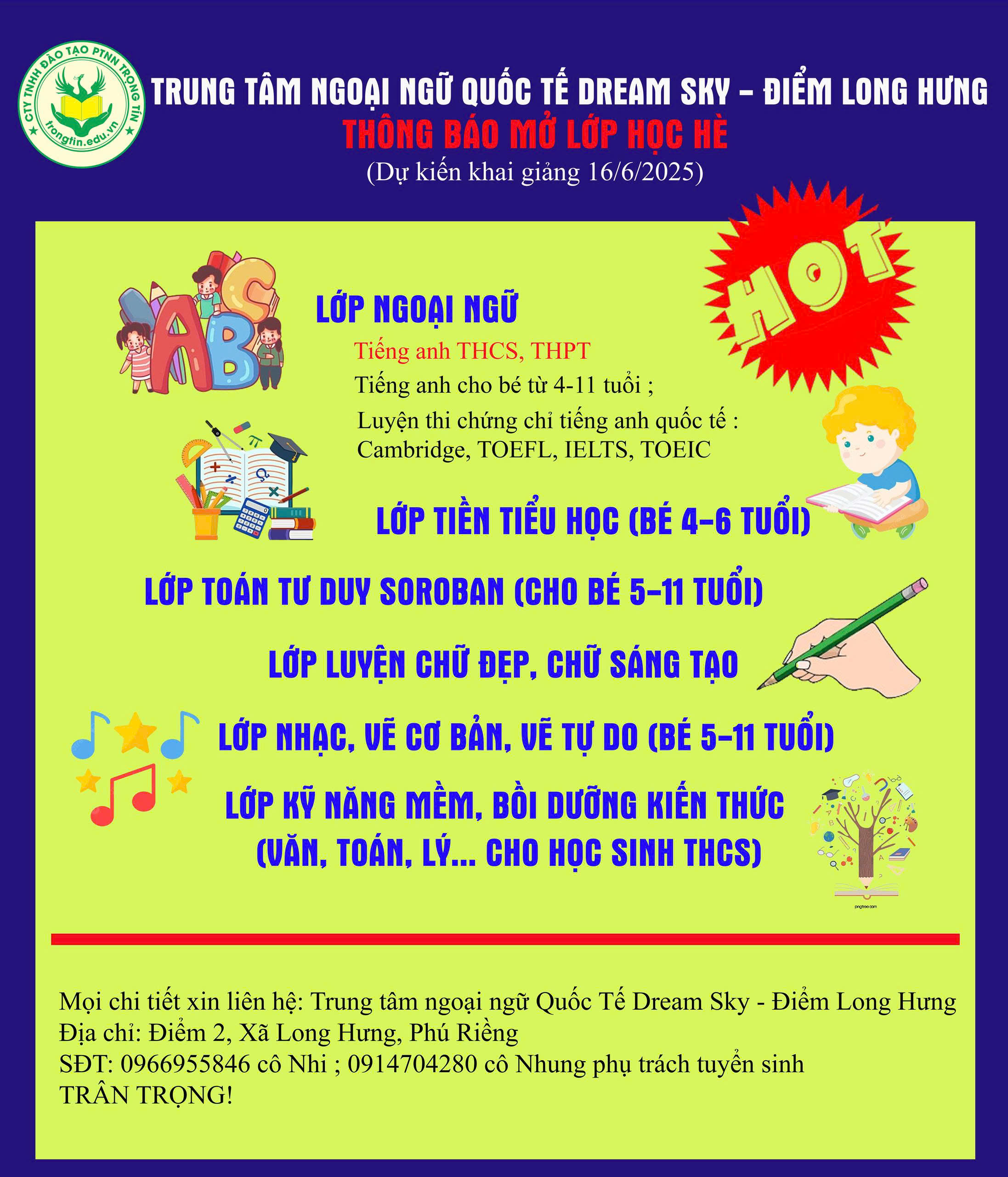 Tuyển sinh học hè tại đồng xoài bình phước